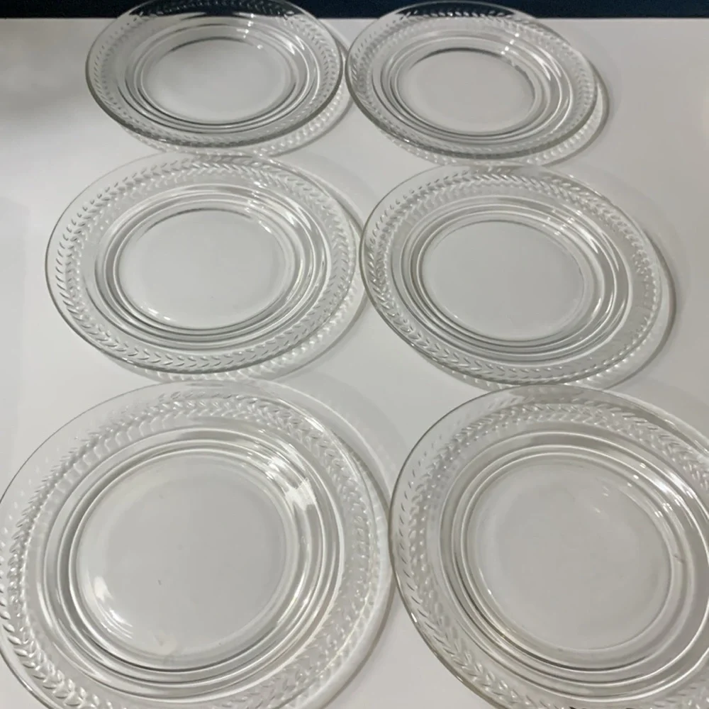 6 Vintage Clear Glass Bread & Butter Dessert Appetizer Small Plates for Dining